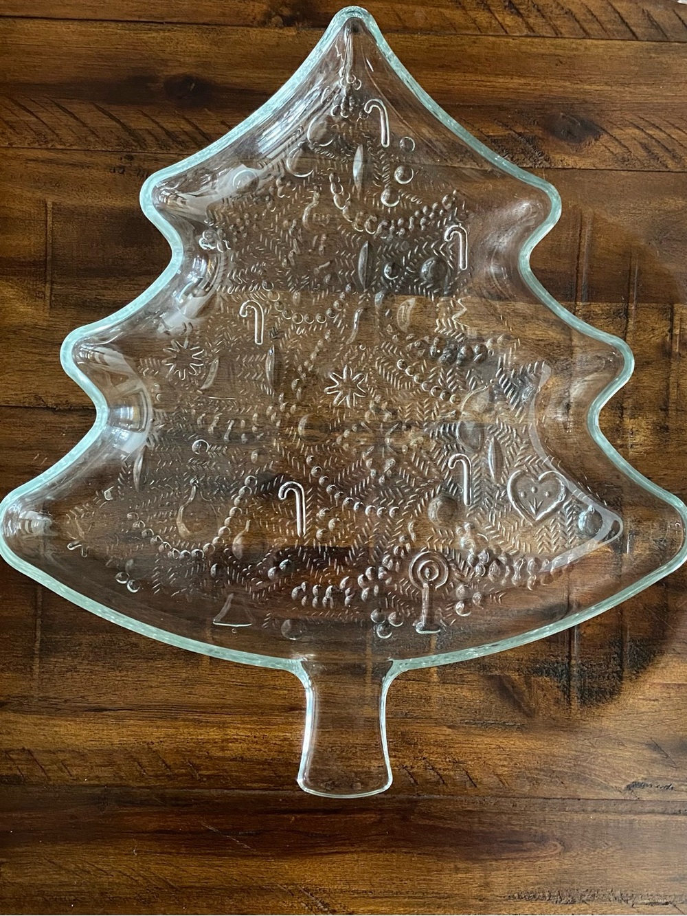 Vintage Indiana Glass Clear Textured Christmas Tree Serving Platter Holiday Tray